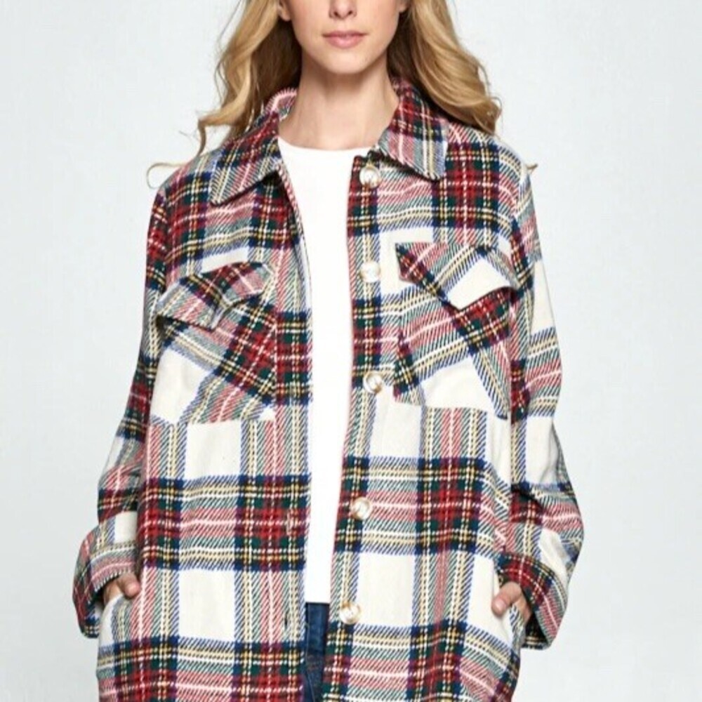 Ellison Shacket Shirt Jacket Womens Size S Red Green White Plaid Tartan